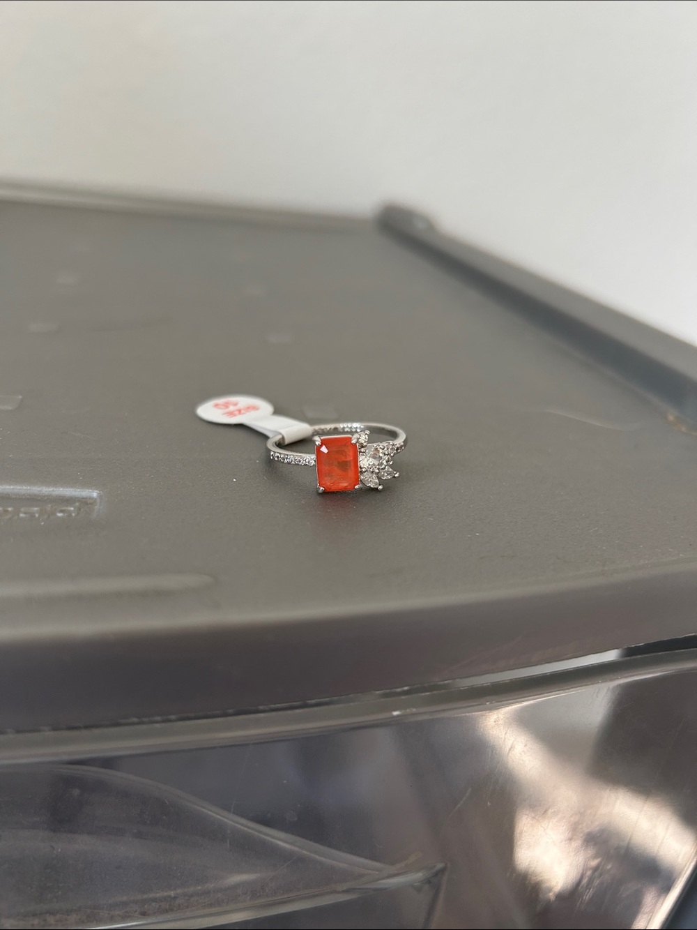 Bomb Party Sterling Silver Orange Gemstone Ring with Halo Accent